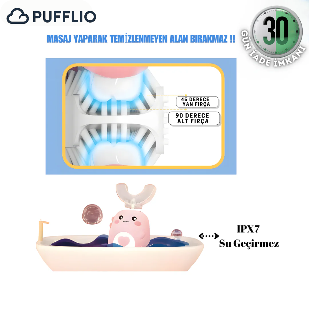 PUFFLIO 360 Derece U Şeklinde Şarjlı Çocuk Diş Fırçası