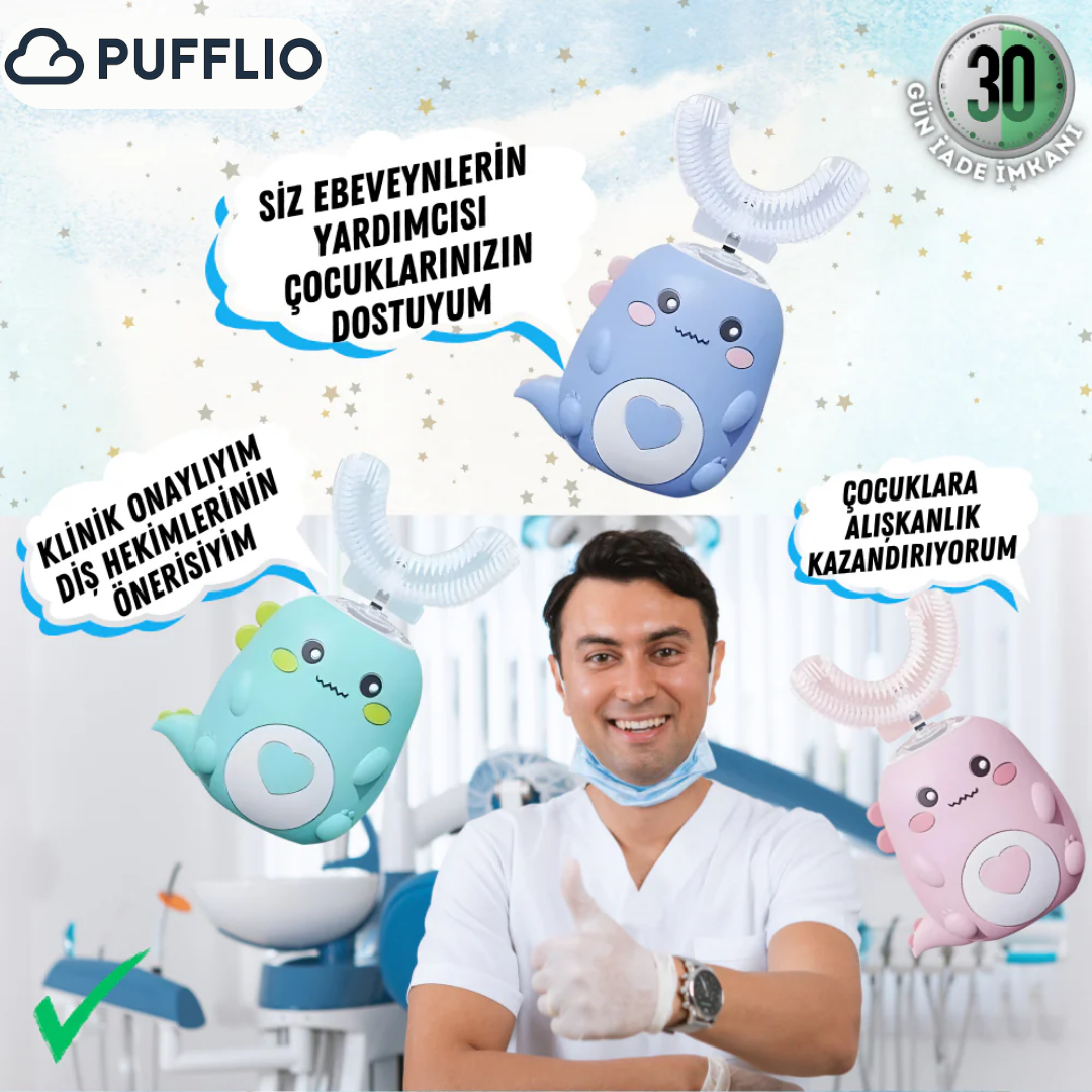 PUFFLIO 360 Derece U Şeklinde Şarjlı Çocuk Diş Fırçası