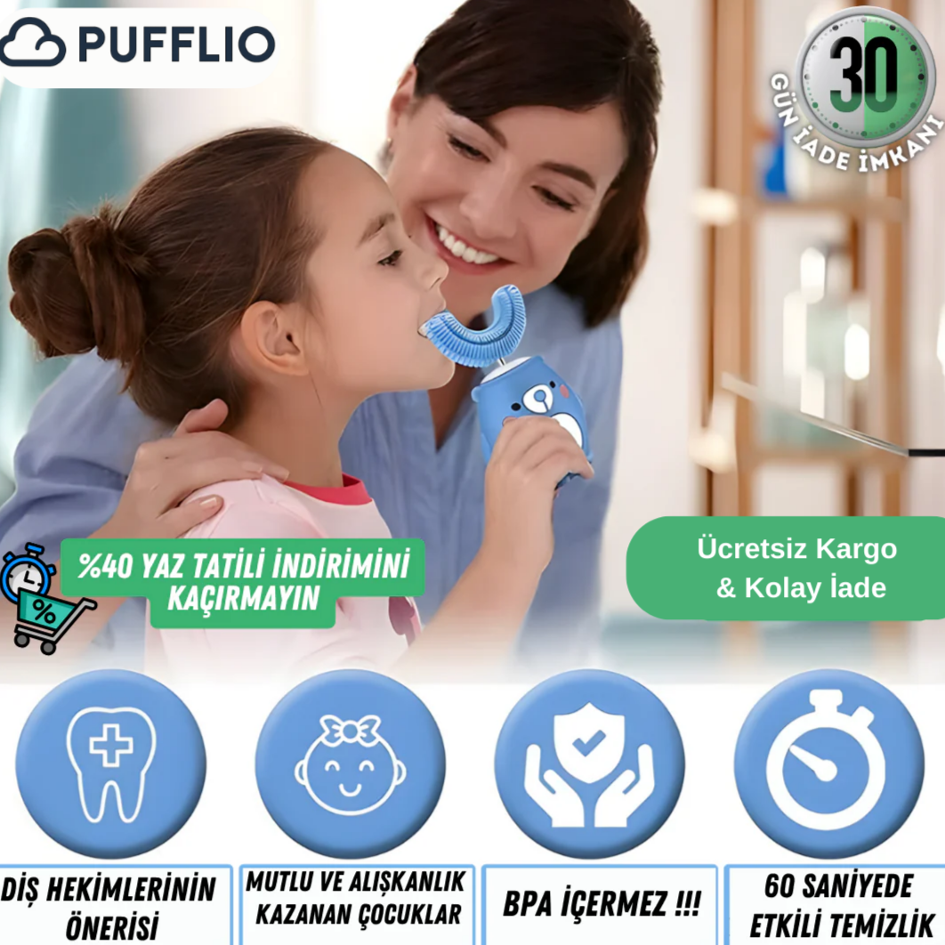 PUFFLIO 360 Derece U Şeklinde Şarjlı Çocuk Diş Fırçası